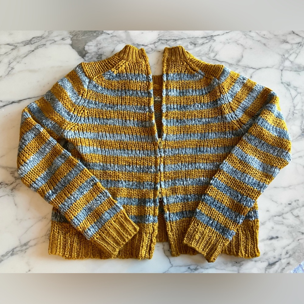 EUC Chic BY MALENE BIRGER Wool/Acrylic Colberta Stripe Sweater M Grey/Marigold - Picture 8 of 13